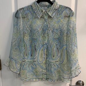 NICOLA Paisley Sheer Button-Front Blouse in Blue and Green with Matching Tank
